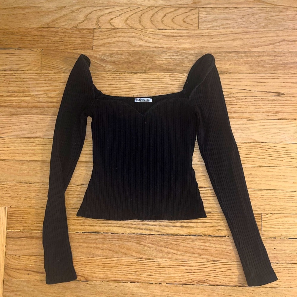 Reformation black long sleeve knit top